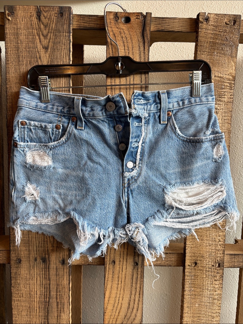 Levi’s High-Rise Light Blue Distressed Denim Shorts for Women